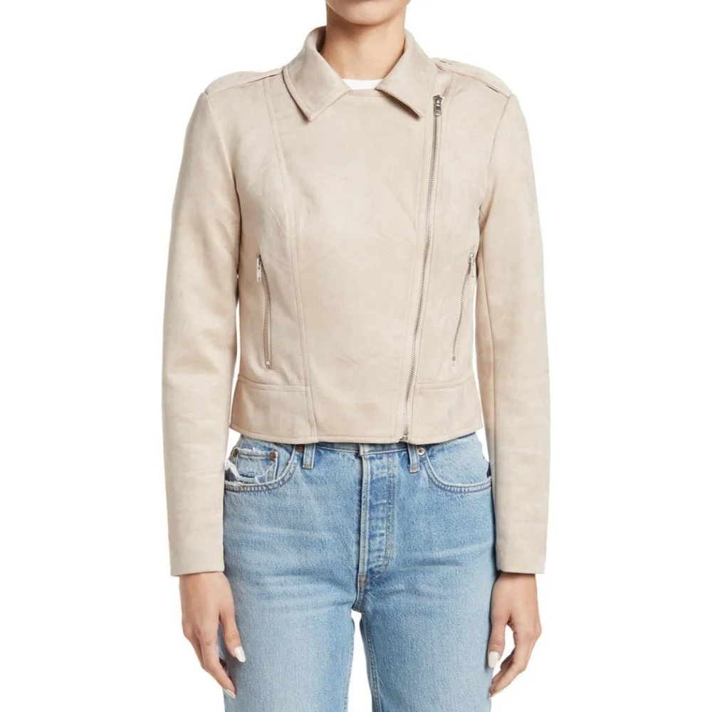 Faux Suede Moto Bone Color Womens Jacket BB Dakota by Steve Madden NEW! - Picture 2 of 5